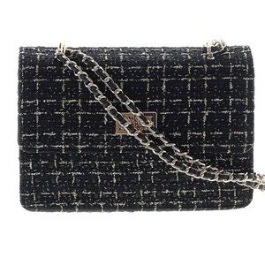 👛HP! NWT Badgley Mischka Monochrome Tweed CrossBody ChainStrap Messenger Bag